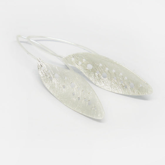 Sterling silver holey leaf drop earring