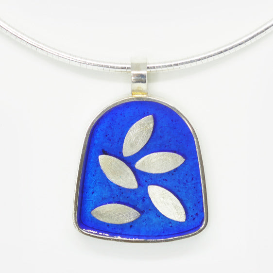 Large Sterling silver and speckled cobalt resin pendant with floating leaves (Omega wire sold separately)