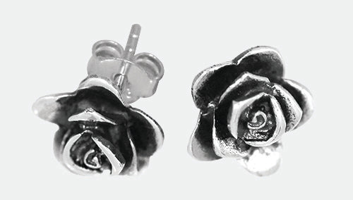 Sterling silver oxidised flower stud earrings