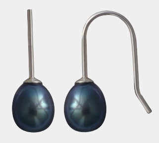Sterling Silver black freshwater pearl drop earrings