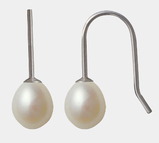 Sterling Silver white freshwater pearl drop earrings