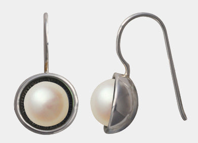 Sterling Silver & freshwater white pearl domed back drop earrings