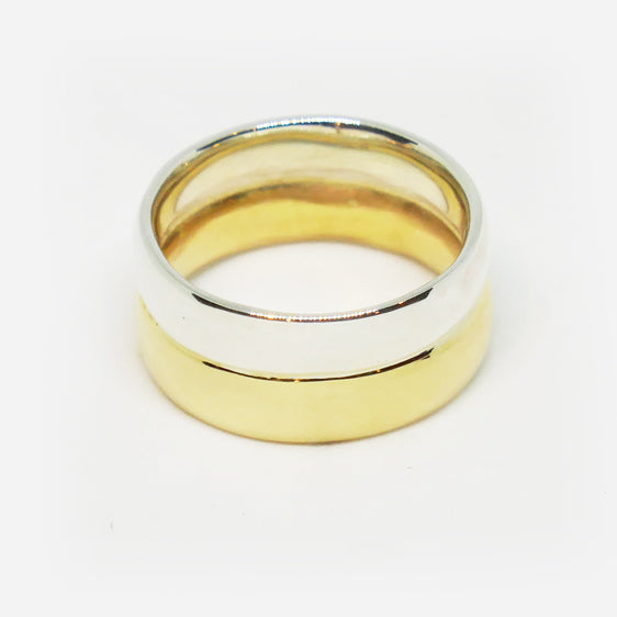 9ct gold and sterling silver wide double band ring