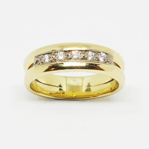 9ct yellow & white gold split band pave set white diamond 5 stone ring