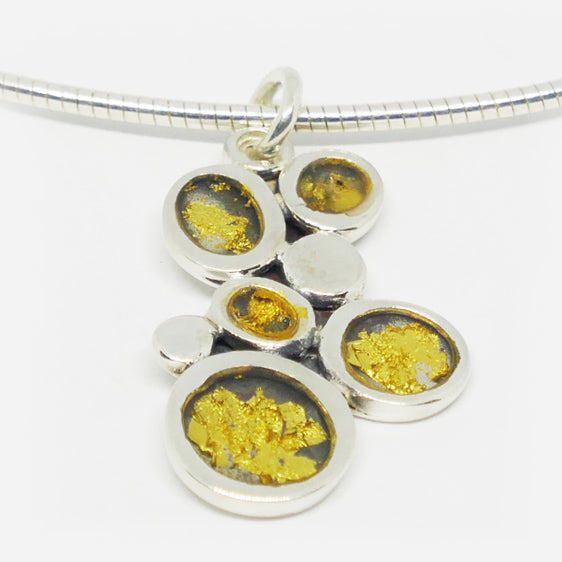 Sterling silver and pure gold 24ct leaf in clear resin pendant (Omega wire sold separately)