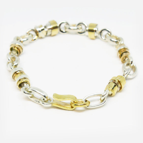 Handmade Sterling Silver and 9ct gold link bracelet