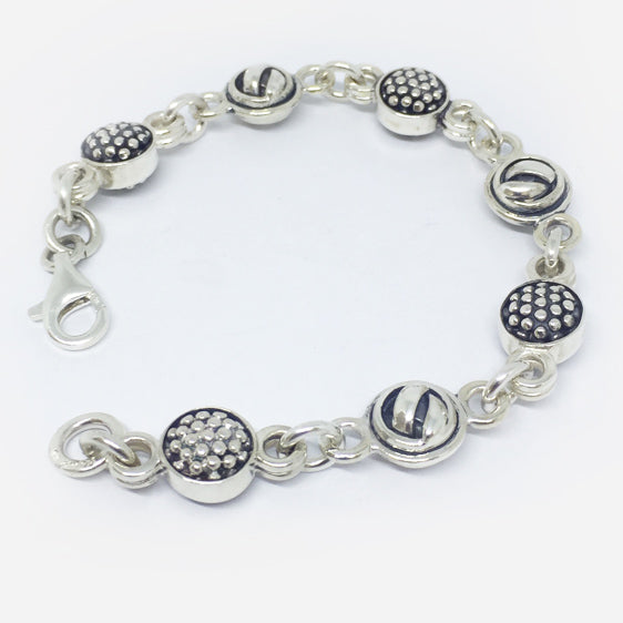Sterling silver double sided knot and raspberry ball bracelet