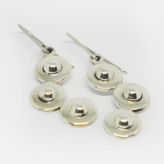 Sterling silver triple curved circle drop earrings