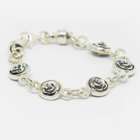 Sterling silver and double sided oxidised rose bracelet