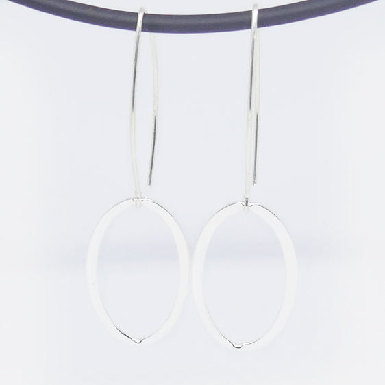 Sterling Silver Long hook single large oval ink drop earrings