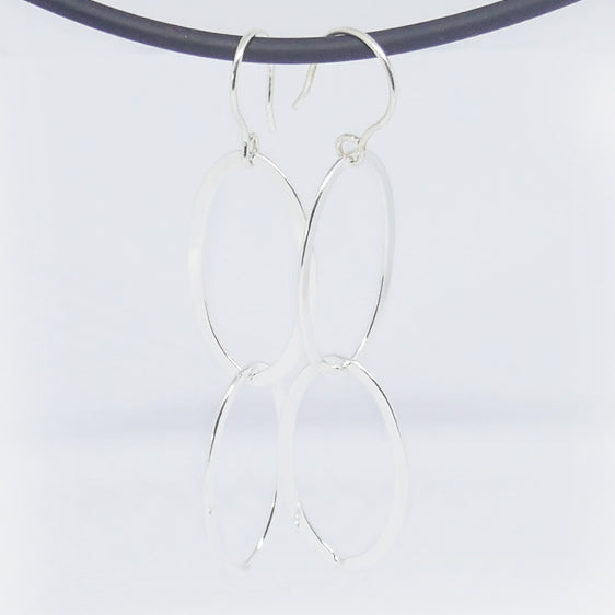 Sterling large double oval link long drop earrings