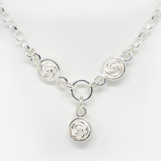 Sterling Silver triple double sided rose drop necklace (Complete with chain)