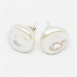White Keshi pearl studs on sterling silver backs with butterflies