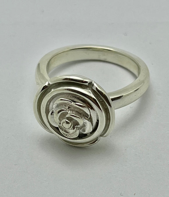 Sterling silver rose, petal ring white finish