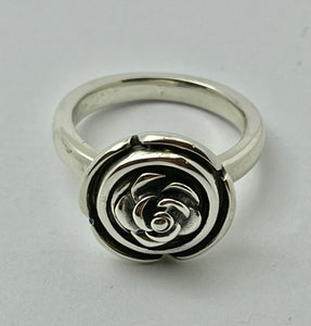 Oxidised sterling silver rose petal ring